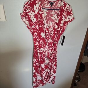 Maggy London  Red and White Floral Wrap Dress
